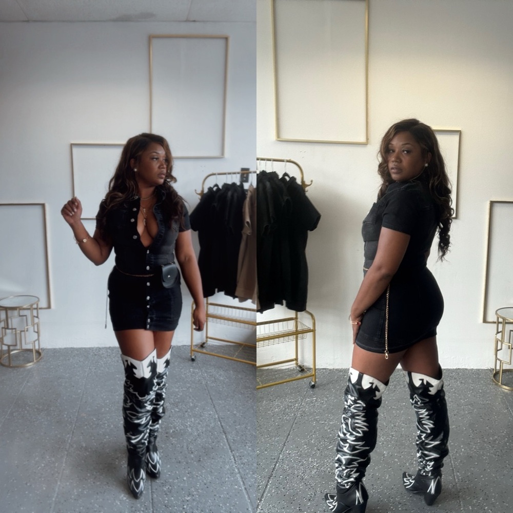 Chic Black Dress with Statement Boots